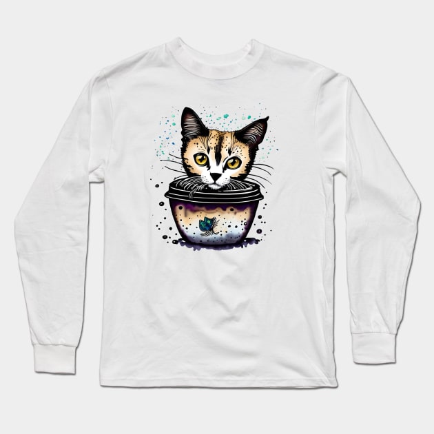 little cat in coffee color Long Sleeve T-Shirt by sweetvision